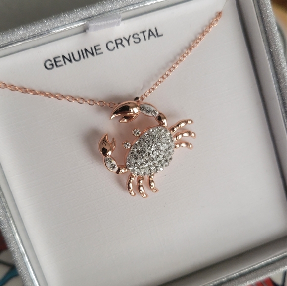 Rose Gold Flash Plated Brass Crystal Crab Pendant - Picture 1 of 3